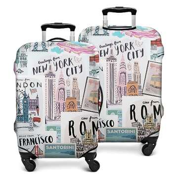 baillidh Postage Stamp Luggage Cover -Eiffel Tower,London Bridge and New York Bridge Postage Stamp Washable Elastic Travel Suitcase Protector Fit 22-24 Inch Luggage