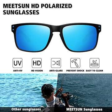 MEETSUN Polarized Sunglasses for Men Women Sports Driving Fishing Glasses UV400 Protection 2 Pack-Blue Mirror Lens+Green Mirror Lens