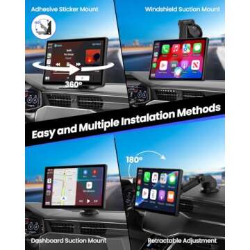 Wireless Carplay Screen for Car - 9'' Portable Car Stereo with 4K Dash Cam, 1080P Backup Camera, Car Audio Receivers with Apple Carplay & Android Auto, GPS Navigation/AirPlay/Voice Control