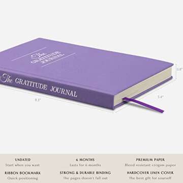 The Gratitude Journal : Five Minutes a Day More Happiness, Positivity, Affirmation, Productivity, Mindfulness & Self Care - A Simple Undated Hardcover Daily Guide Planner for Women & Men (Purple)