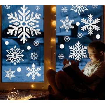 Extra Large Snowflake Christmas Window Clings - Christmas Decorations Snowflake Winter Christmas Window Decorations Stickers for Glass Windows Indoor Holiday Office Bedroom Decor (8 Sheets)