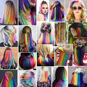 Rhyme 9 PCS Colored Hair Extensions Clip In 21 inch Straight Multicolored Hair Extensions Accessories For Girls Women Gift Party Highlights Wig Pieces (Rainbow Color)