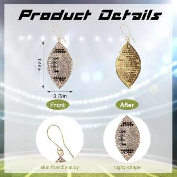 Hying Football Earrings for Women, Sports Touch Down Dangle Earrings Glitter Zircon Pendant Earrings Rugby Fashion Jewelry Gift Earrings for Sports Football Game Day Supplies