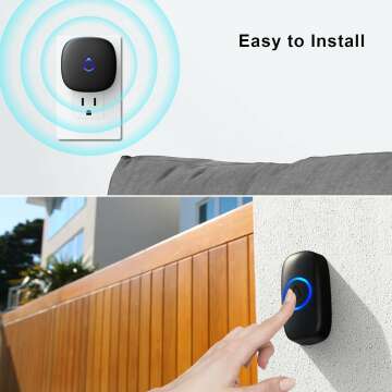 SECRUI Wireless Doorbell, Easy Installation, Waterproof, Adjustable Volume, 58 Chimes, Colorful LED, 1000Ft Range, M520+F55, Black