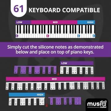 Removable Piano Keyboard Note Labels for Learning – Piano Notes and Keys Guide for 88-Key Full-Size Keyboards. Say Goodbye to Piano Keyboard Stickers - Black & White design by MUSIQ MAKER