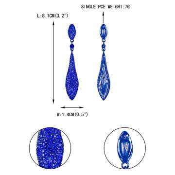 EVER FAITH Women's Austrian Royal Blue Crystal Double Waterdrop Bridal Pierced Dangle Earrings Blue-Tone