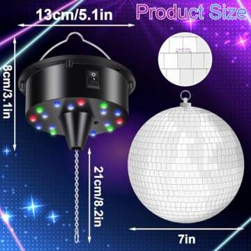 7 Inch LED Disco Mirror Ball - Rotating Party Light Decoration