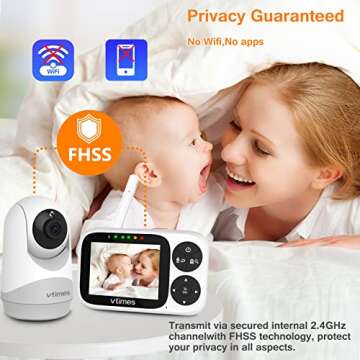 VTimes Baby Monitor with Camera and Audio, 3.2" IPS Screen Video Baby Monitor No WiFi Night Vision, Portable Baby Camera VOX Mode Pan-Tilt-Zoom Alarm and 1000ft Range, Ideal for Baby/Elderly/Pet