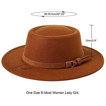 Lanzom Women Vintage Wide Brim Warm Wool Fedora Hat Belt Panama Hat Felt Jazz Hat (B-Coffee, Medium)