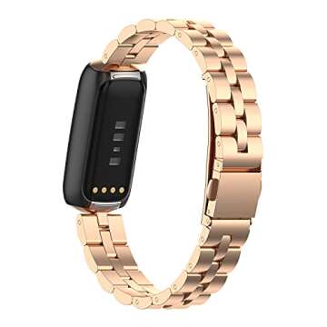 FitTurn Bands Compatible with Fitbit Luxe Metal Stainless Steel Watch Band Replacement Classic Durable Solid Link Accessory Buckle Metal Strap Wrist Band for Luxe Fitness Wellness Tracker (RoseGold)