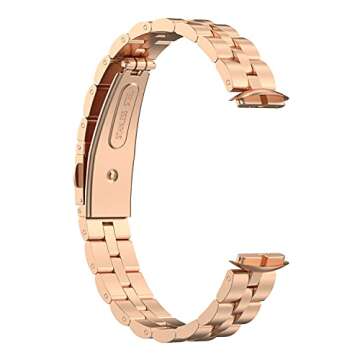 FitTurn Bands Compatible with Fitbit Luxe Metal Stainless Steel Watch Band Replacement Classic Durable Solid Link Accessory Buckle Metal Strap Wrist Band for Luxe Fitness Wellness Tracker (RoseGold)