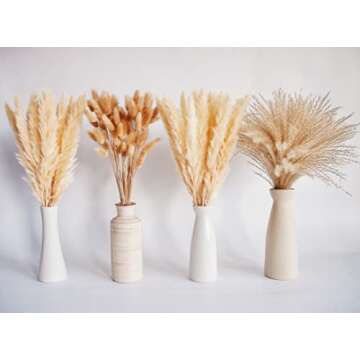 Natural Dried Pampas Grass Decor, Beige Pampas Grass, Bunny Tails Dried Flowers, Reed Grass Bouquet for Wedding Boho Flowers Home Table Decor, Rustic Farmhouse Party (100 in Total )