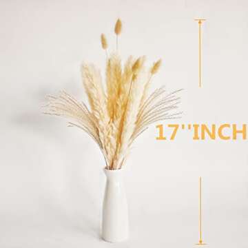 Natural Dried Pampas Grass Decor, Beige Pampas Grass, Bunny Tails Dried Flowers, Reed Grass Bouquet for Wedding Boho Flowers Home Table Decor, Rustic Farmhouse Party (100 in Total )