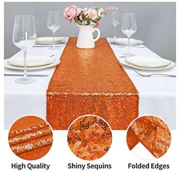 Hahuho 2PCS 12x72 Inch Sequin Table Runner Orange Glitter Table Runner for Party, Wedding, Bridal Baby Shower, Event Decorations（2PCS, 12x72 Inch, Orange）