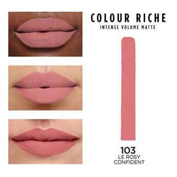 L’Oréal Paris Colour Riche Intense Volume Matte Lipstick, Lip Color Infused with Hyaluronic Acid for up to 16hr All Day Comfort, Le Rosy Confident, 0.06 Oz