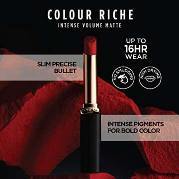 L’Oréal Paris Colour Riche Intense Volume Matte Lipstick, Lip Color Infused with Hyaluronic Acid for up to 16hr All Day Comfort, Le Rosy Confident, 0.06 Oz