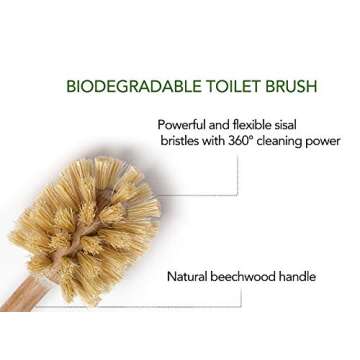 ECOLULU Eco Friendly Toilet Brush, 2 Pack Wood Toilet Brush Made of Beechwood, Strong Hemp Bristles with 360° Cleaning Power, Biodegradable Zero Waste Eco Friendly Products