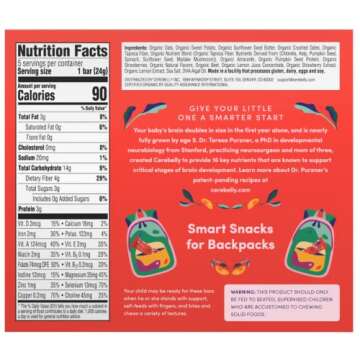 Cerebelly Organic Toddler Snack Bars – Strawberry Beet (Pack of 5), Healthy Bars with Veggies & Fruit, 16 Brain Supporting Nutrients, Nut-Free