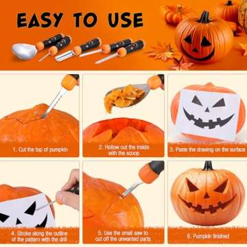 HAUSHOF Pumpkin Carving Tools with Stencils, 5PCS Halloween Pumpkin Carving Kit Professional Knives Set with Case, Halloween Gifts for Halloween Decorations