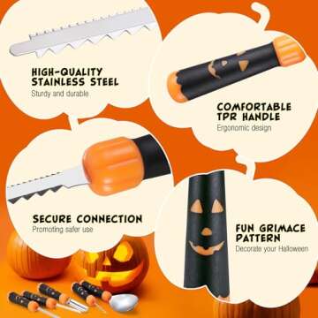 HAUSHOF Pumpkin Carving Tools with Stencils, 5PCS Halloween Pumpkin Carving Kit Professional Knives Set with Case, Halloween Gifts for Halloween Decorations