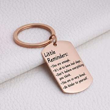 Valentine's Day Little Reminders Keychain, Mental Health Gift, Positive Thinking Reminder Daily Affirmation Inspiration Uplifting Quotes, You Are Enough Keyring, Self Love (Rose Gold)