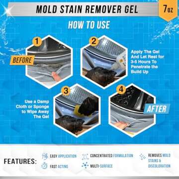 Mold Stain Remover Gel Cleaner - ACTIVE Heavy Duty Stain Cleaner for Front Loader Washing Machine Seal, Bathroom Grout, Shower, Caulk - Front Load Washer Cleaning Solution - 7 Fl Oz