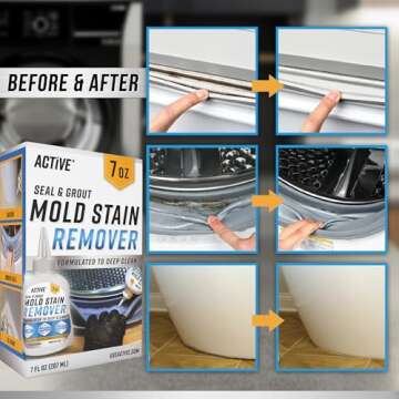 Mold Stain Remover Gel Cleaner - ACTIVE Heavy Duty Stain Cleaner for Front Loader Washing Machine Seal, Bathroom Grout, Shower, Caulk - Front Load Washer Cleaning Solution - 7 Fl Oz