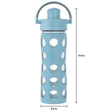 Lifefactory 16-Ounce Glass Water Bottle with Active Flip Cap and Protective Silicone Sleeve, Denim