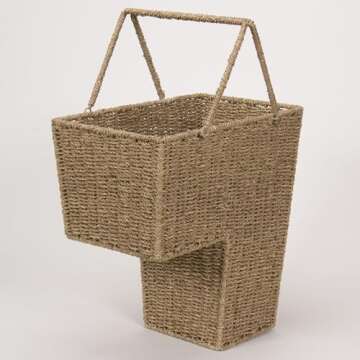 Household Essentials ML-5647 Seagrass Wicker Stair Step Basket with Handle | Natural Brown