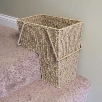 Household Essentials ML-5647 Seagrass Wicker Stair Step Basket with Handle | Natural Brown