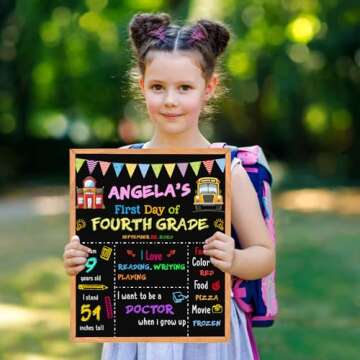 First Day of School Sign - First Day of School Board - 14” X 11” Double-Sided, First & Last Day of School Chalkboard with Frame for Kids, Back to School Supplies for Preschool Kindergarten 1st Grade