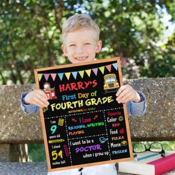 First Day of School Sign - First Day of School Board - 14” X 11” Double-Sided, First & Last Day of School Chalkboard with Frame for Kids, Back to School Supplies for Preschool Kindergarten 1st Grade