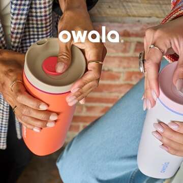 Owala SmoothSip Slider Insulated Stainless Steel Coffee Tumbler, Reusable Iced Coffee Cup, Hot Coffee Travel Mug, BPA Free 20 oz, Pucker Up