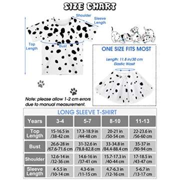 SOMSOC 8 Pieces Halloween Girl Dalmatian Dog Costume Set Halloween T-shirt Knee Socks Headband Tail Tattoo Stickers