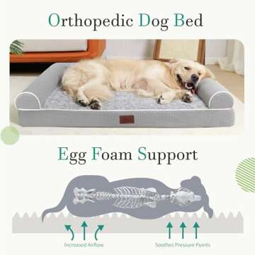 TJSOULER Orthopedic Dog Beds for Large Dogs,Waterproof Lined Egg Crate Foam Pet Bed Mat with Removable and Washable Cover and Non Slip Bottom,Dog Sofa Bed