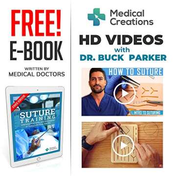 Medical Creations Suture Practice Kit with Suturing Video Series by Board-Certified Surgeon and Ebook Training Guide - Silicone Suturing Pad with Tool Kit - for Any Student in The Medical Field