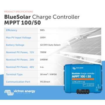 Victron Energy BlueSolar MPPT Solar Charge Controller - Charge Controllers for Solar Panels - 100V, 50 amp, 12/24-Volt