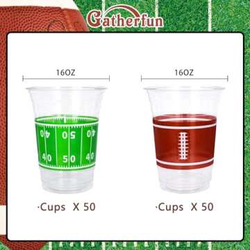 Gatherfun 100 Pcs 16oz Football Plastic Cups - Football Parties and Tailgate Events, Disposable & Convenient - Ideal Party Supplies & Party Favors for Football Themed Birthdays