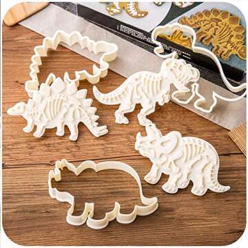 LOHOME Dinosaur Fossil Cookie Making Molds/Stamps - 3Pcs Cookie Cutters Set PVC Cream Chocolate Decoration Molds - DIY Baking Mould for Fondant Cake/Biscuit/Play Doh Arts