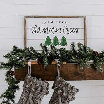 Sweet Water Decor Farm Fresh Christmas Trees Wood Sign 18x24" | Rustic Christmas Wall Art with Unique Distressed Wooden Frame | Farmhouse Holiday Decoration for Kitchen, Office, Living Room, and Home