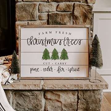 Sweet Water Decor Farm Fresh Christmas Trees Wood Sign 18x24" | Rustic Christmas Wall Art with Unique Distressed Wooden Frame | Farmhouse Holiday Decoration for Kitchen, Office, Living Room, and Home