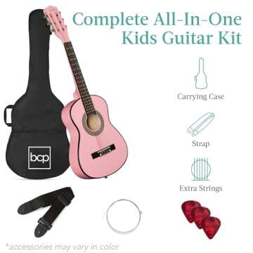 Best Choice Products 30in Kids Acoustic Guitar Beginner Starter Kit with Strap, Case, Strings - Pink