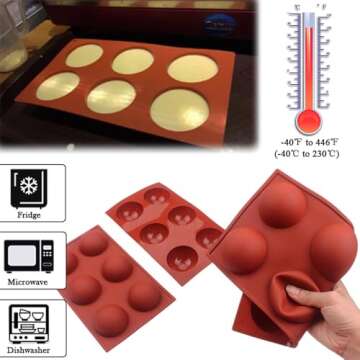 BAKER DEPOT 6 Holes Hot Chocolate Bomb Mold Dome Silicone Mould For Chocolate Cake Jelly Pudding Handmade Soap Round Shape Circle Cake Moulds Dia: 2 1/2 inches, Set of 2