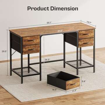 Huuger 55 Inch Computer Desk with Storage Drawers