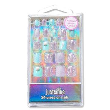 Justice For Girls Just Shine Sparkle Mermaid Scented Press On Nails 24pc Set