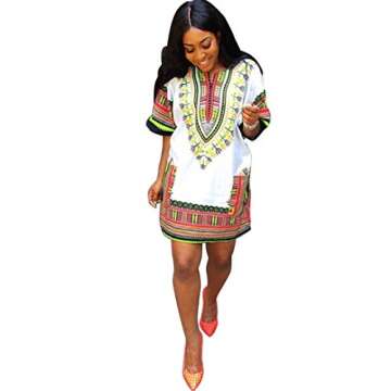 Yoyorule Women Traditional African Print Dashiki Bodycon Plus Size Dress White