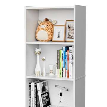 SUPER DEAL 5-Tier Bookshelf Narrow Bookcase Wood Cube Storage Shelf Freestanding Open Shelf Display Storage Organizer for Small Spaces Kids Bedroom Living Room Home Office Apartment, 52 Inch White