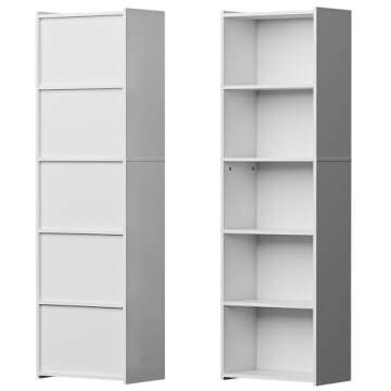 SUPER DEAL 5-Tier Bookshelf Narrow Bookcase Wood Cube Storage Shelf Freestanding Open Shelf Display Storage Organizer for Small Spaces Kids Bedroom Living Room Home Office Apartment, 52 Inch White