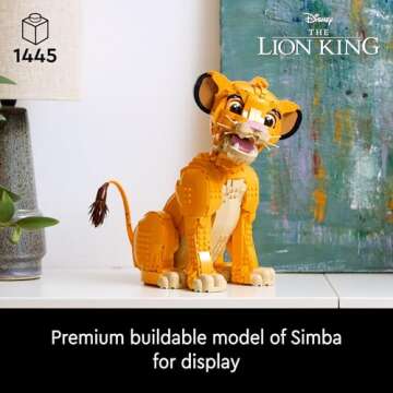 LEGO Disney Young Simba The Lion King Building Sets for Adults - Buildable Disney Figurine for Display, Ages 18+ - DIY Kits & Crafts for Fans of Movie - Collectible Disney Birthday Gift - 43247