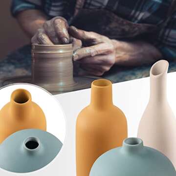 Colorful Ceramic Vase Set of 3 - Small Vases Minimalism Style for Modern Home Farmhouse Living Room Shelf Table Bookshelf Mantel Entryway Decor